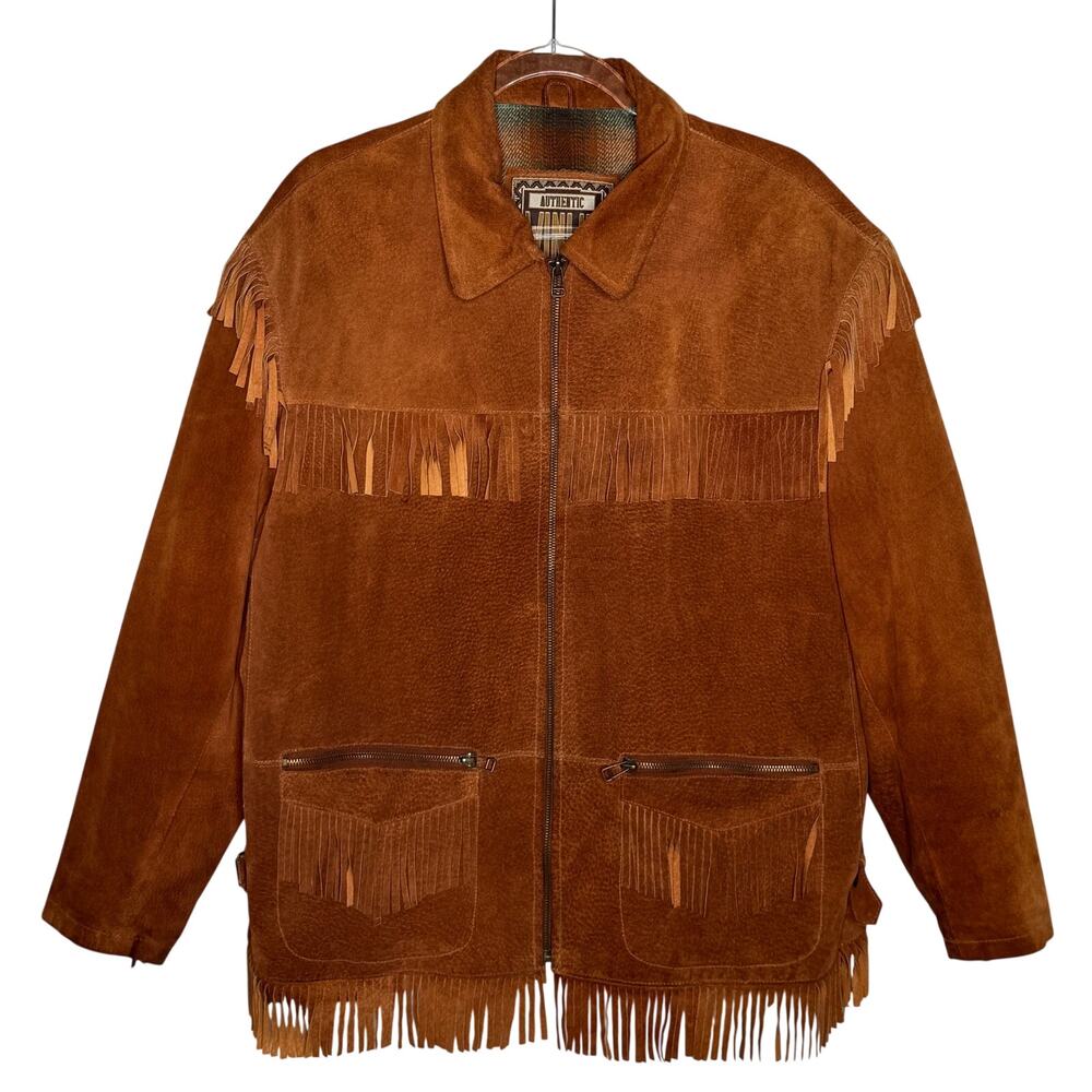 Vintage 1980s Winlit 1969 Brown Suede Leather Fringe Western Jacket L